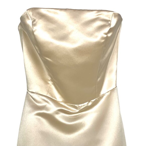 Bill Levkoff Strapless Champagne Satin Evening Gown 4 Column Wedding Black Tie - Picture 3 of 9